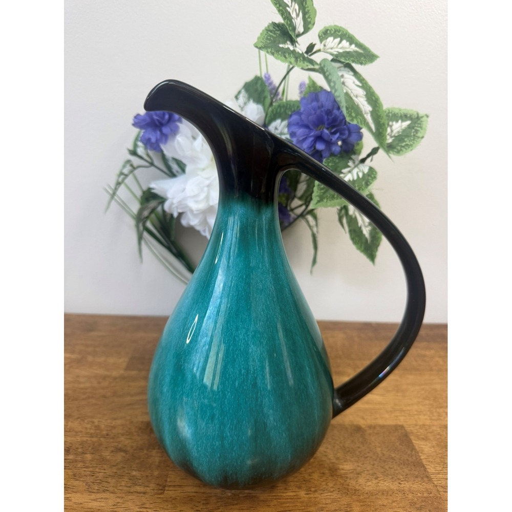 Vintage Blue Mountain Pottery Teal Drip Glaze Pitcher‎ Ewer Canada Retro Decor